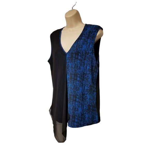 Women's ANNE KLEIN V-Neck Black and Blue Sleeveless Blouse Size 12 NWT - Picture 2 of 11